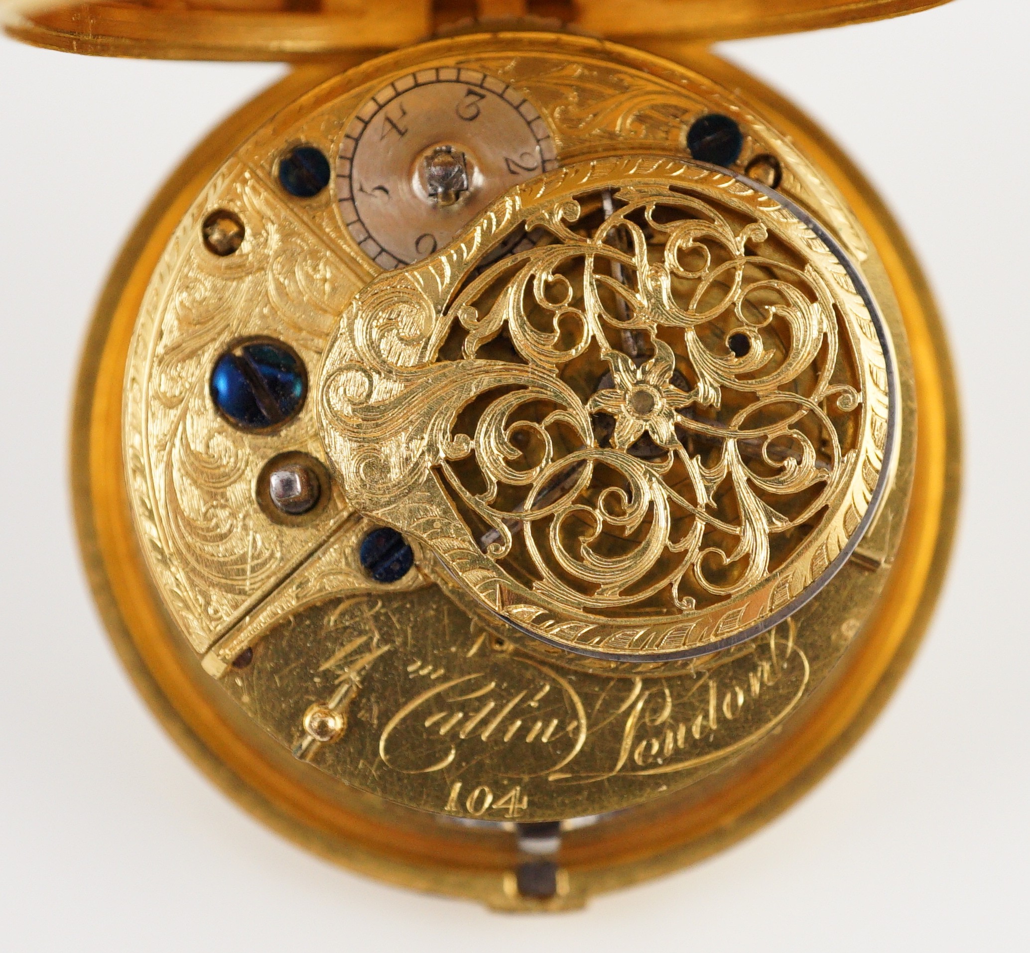 A mid 18th century gilt metal and tortoiseshell pair cased keywind verge pocket watch by Catlin, London